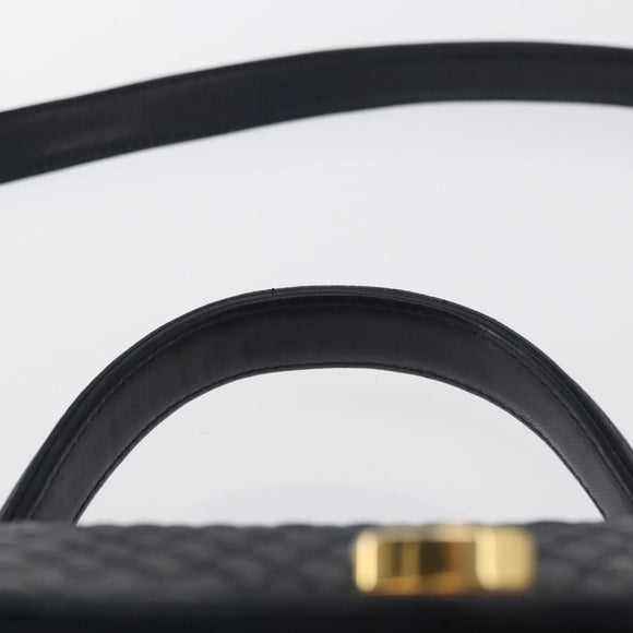 BALLY Hand Bag Leather 2way Navy Gold Auth 162765