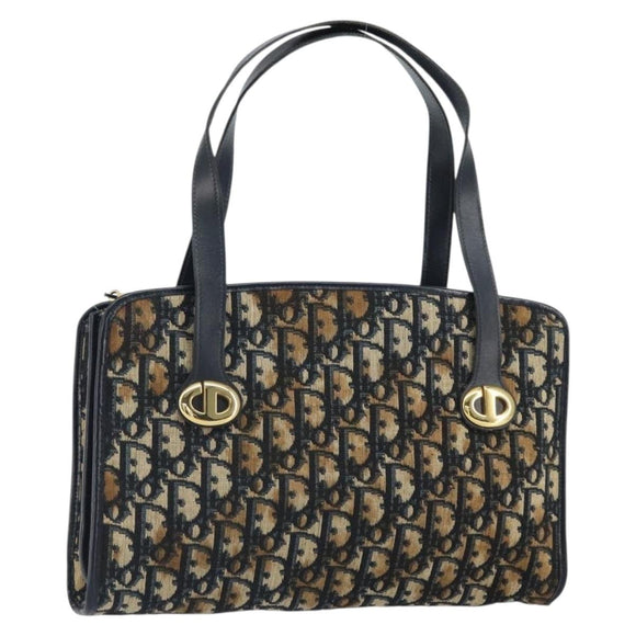 Christian Dior Trotter Canvas Hand Bag Navy Gold Auth 162766