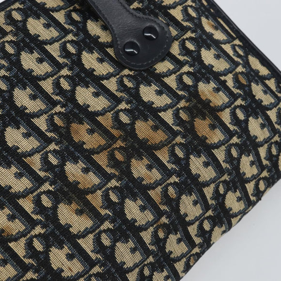Christian Dior Trotter Canvas Hand Bag Navy Gold Auth 162766