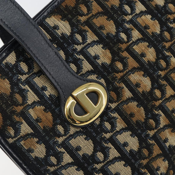 Christian Dior Trotter Canvas Hand Bag Navy Gold Auth 162766
