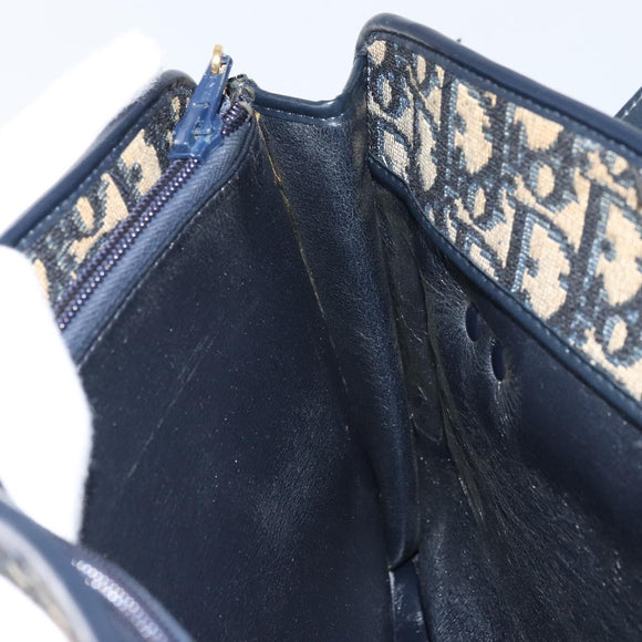 Christian Dior Trotter Canvas Hand Bag Navy Gold Auth 162766