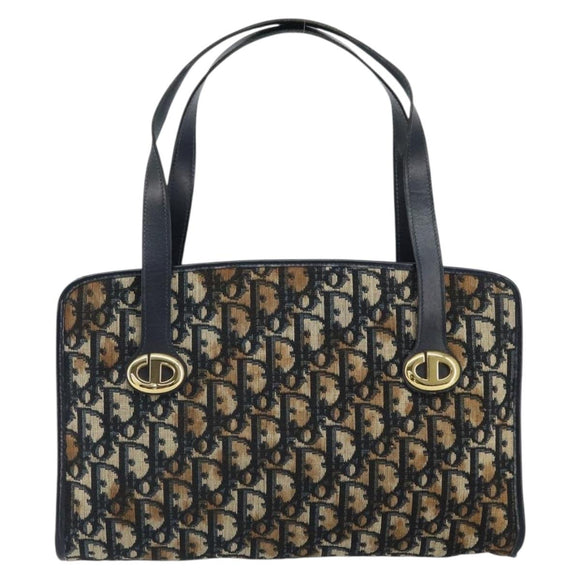 Christian Dior Trotter Canvas Hand Bag Navy Gold Auth 162766