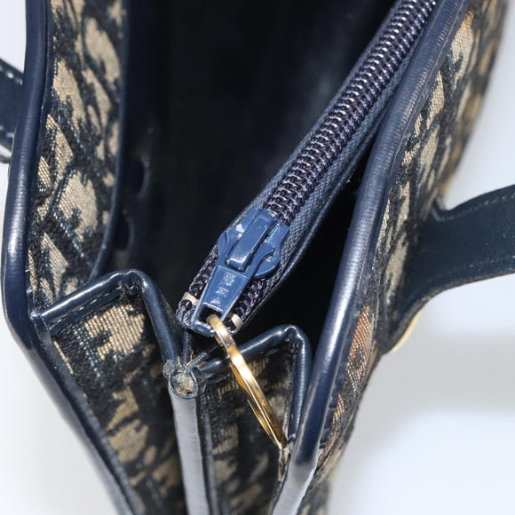 Christian Dior Trotter Canvas Hand Bag Navy Gold Auth 162766