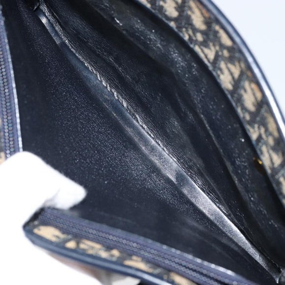 Christian Dior Trotter Canvas Hand Bag Navy Gold Auth 162766