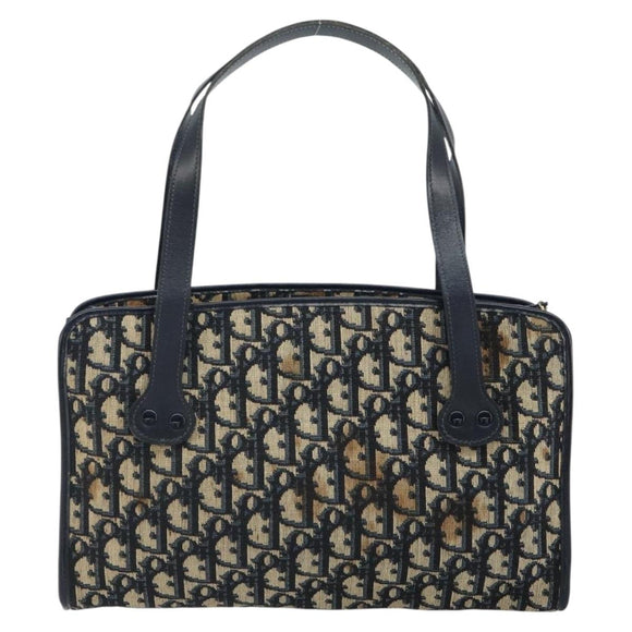 Christian Dior Trotter Canvas Hand Bag Navy Gold Auth 162766
