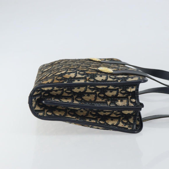 Christian Dior Trotter Canvas Hand Bag Navy Gold Auth 162766