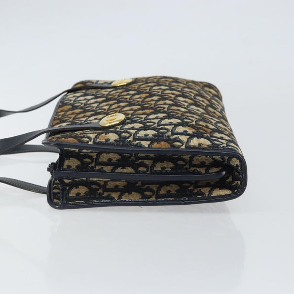 Christian Dior Trotter Canvas Hand Bag Navy Gold Auth 162766