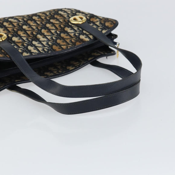 Christian Dior Trotter Canvas Hand Bag Navy Gold Auth 162766