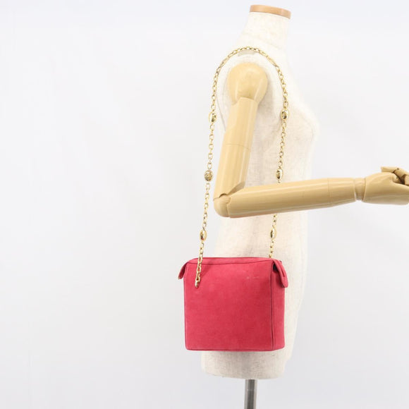 Christian Dior Chain Shoulder Bag Suede Pink Gold Auth 162768