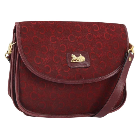 CELINE C Sulky Shoulder Bag Canvas Leather Red Gold Auth 162769
