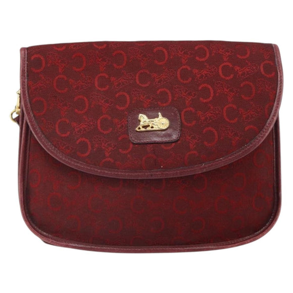 CELINE C Sulky Shoulder Bag Canvas Leather Red Gold Auth 162769
