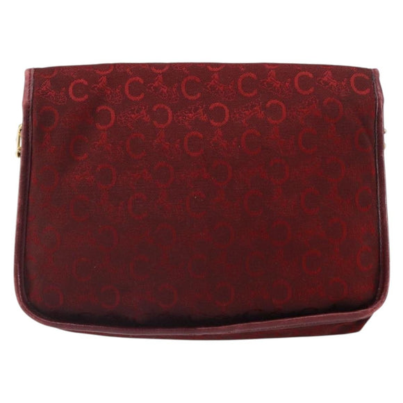 CELINE C Sulky Shoulder Bag Canvas Leather Red Gold Auth 162769