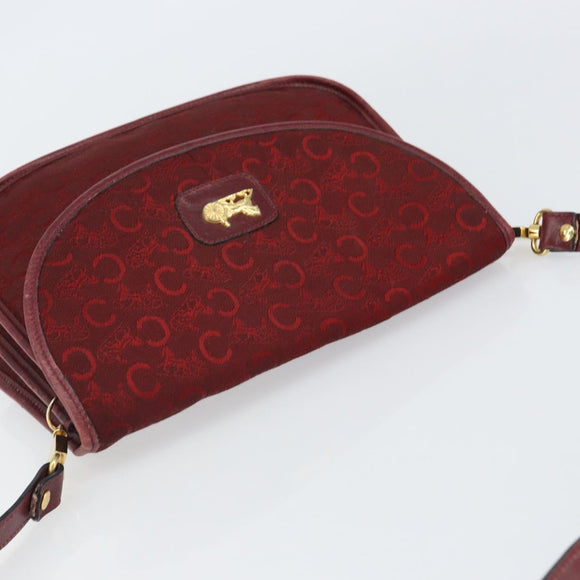 CELINE C Sulky Shoulder Bag Canvas Leather Red Gold Auth 162769