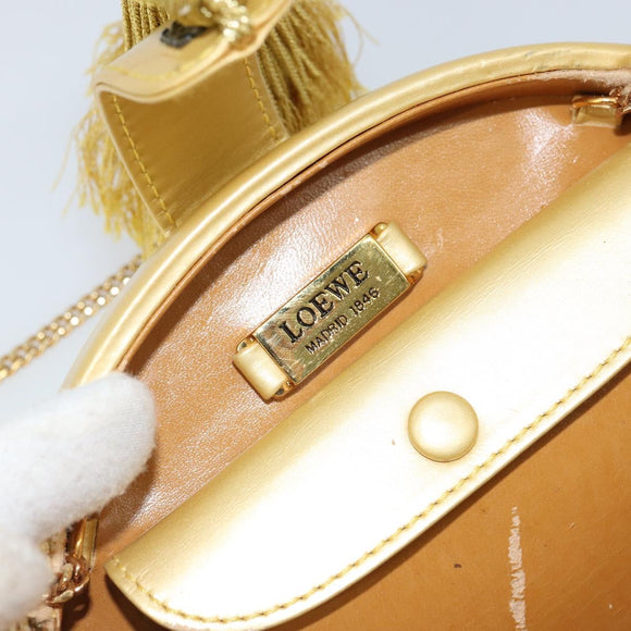 LOEWE Chain Umhängetasche Leder Gelbgold Auth 162771