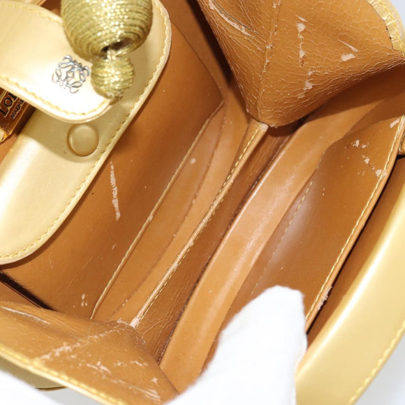 LOEWE Chain Shoulder Bag Leather Yellow Gold Auth 162771