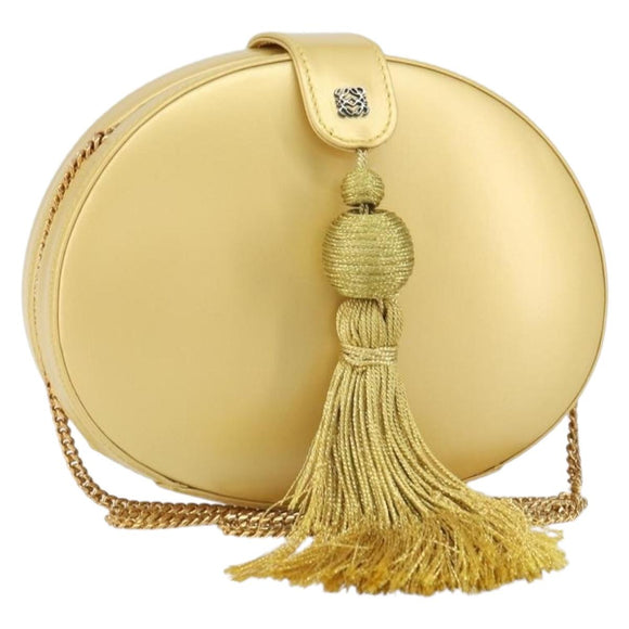 LOEWE Chain Umhängetasche Leder Gelbgold Auth 162771