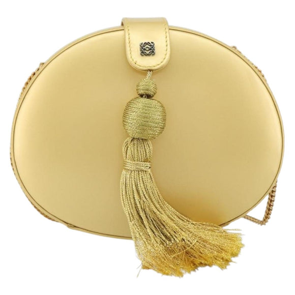 LOEWE Chain Shoulder Bag Leather Yellow Gold Auth 162771