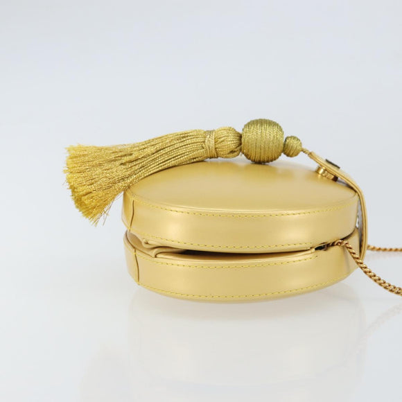 LOEWE Chain Shoulder Bag Leather Yellow Gold Auth 162771