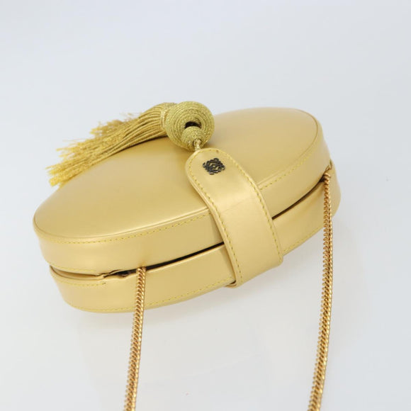 LOEWE Chain Shoulder Bag Leather Yellow Gold Auth 162771