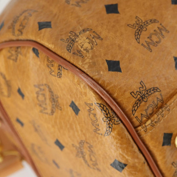 MCM Logogram Vicetos Boston Bag PVC 2way Brown Gold Auth 162772