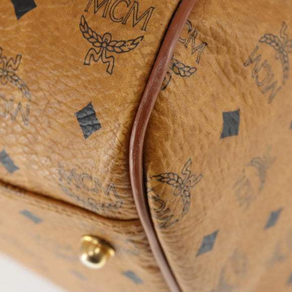 MCM Logogram Vicetos Boston Bag PVC 2way Brown Gold Auth 162772