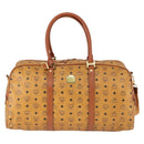 MCM Logogram Vicetos Boston Bag PVC 2way Brown Gold Auth 162772-2