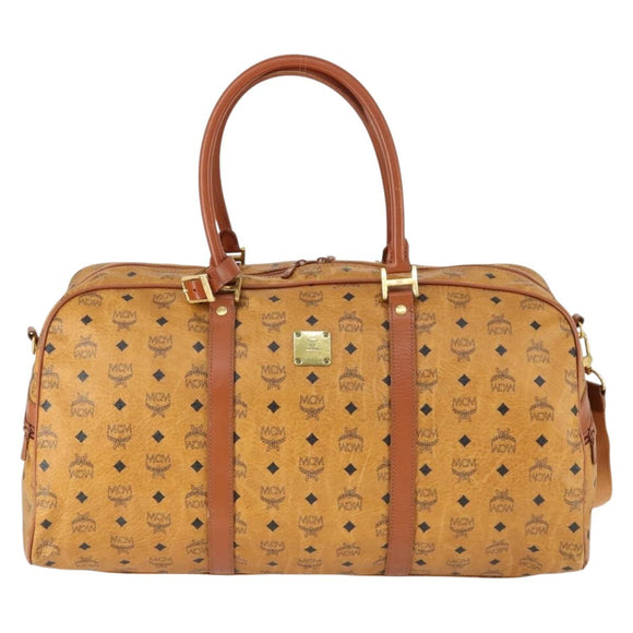 MCM Logogram Vicetos Boston Bag PVC 2way Brown Gold Auth 162772