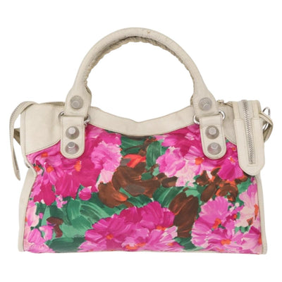 BALENCIAGA Giant City Bag Leather Nylon 2way White Silver 173084 Auth 162774V - 0