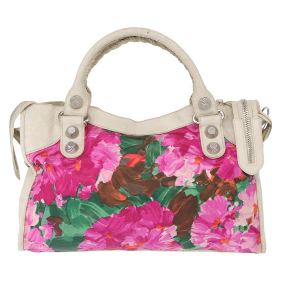 BALENCIAGA Giant City Bag Leather Nylon 2way White Silver 173084 Auth 162774V