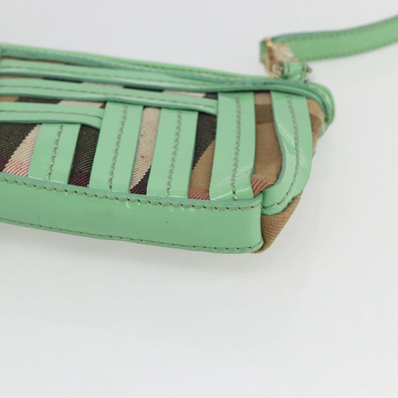 BURBERRY Nova Check Umhängetasche PVC Grün Gold Auth 162781V