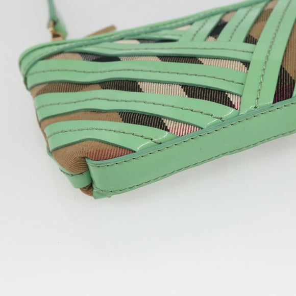 BURBERRY Nova Check Umhängetasche PVC Grün Gold Auth 162781V