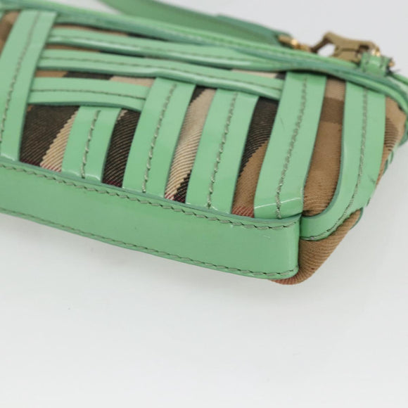 BURBERRY Nova Check Shoulder Bag PVC Green Gold Auth 162781V