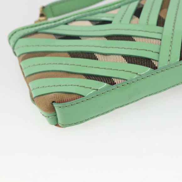 BURBERRY Nova Check Shoulder Bag PVC Green Gold Auth 162781V