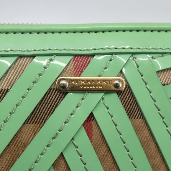 BURBERRY Nova Check Shoulder Bag PVC Green Gold Auth 162781V