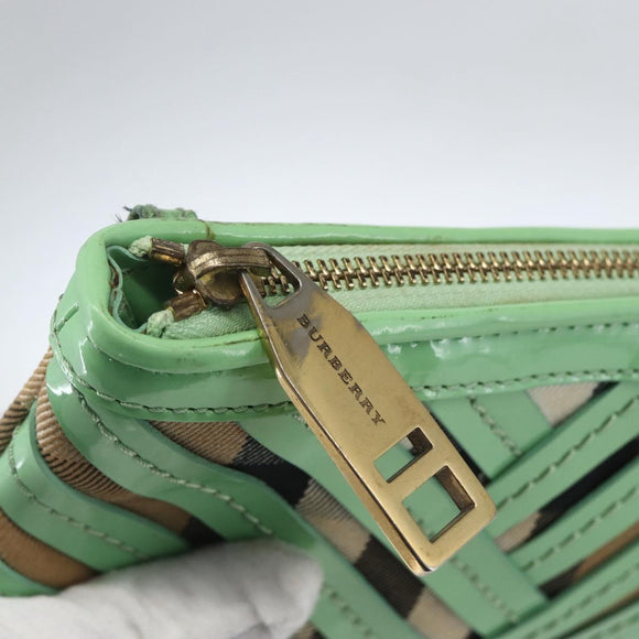 BURBERRY Nova Check Shoulder Bag PVC Green Gold Auth 162781V