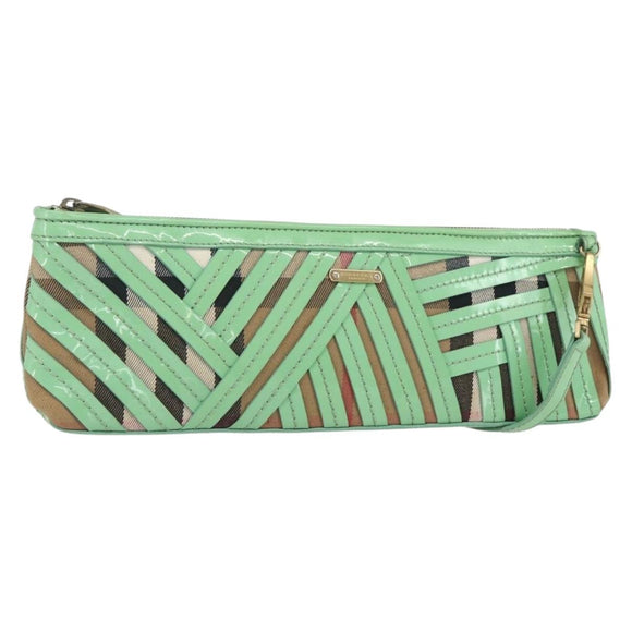 BURBERRY Nova Check Umhängetasche PVC Grün Gold Auth 162781V