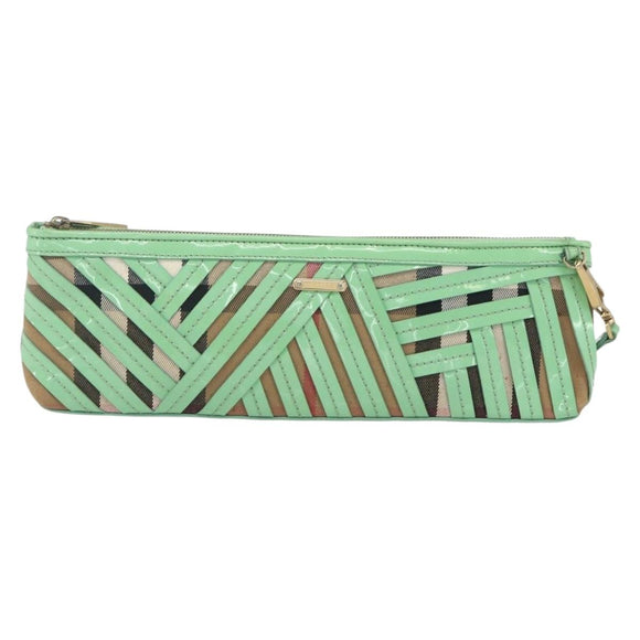 BURBERRY Nova Check Shoulder Bag PVC Green Gold Auth 162781V