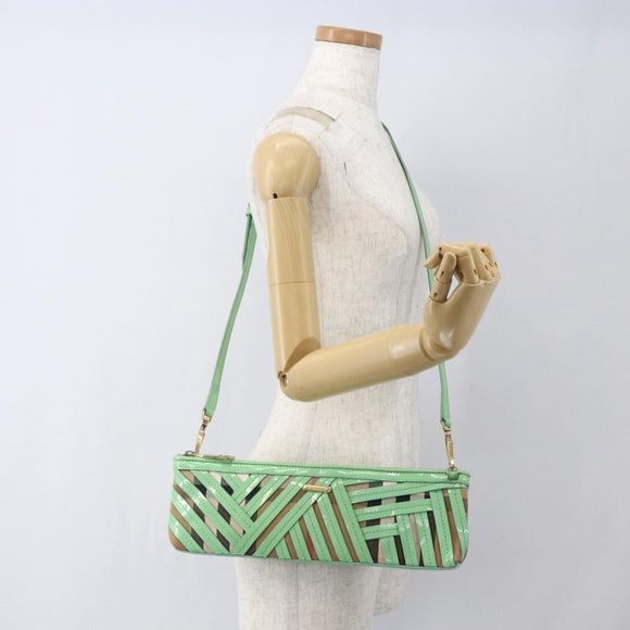 BURBERRY Nova Check Umhängetasche PVC Grün Gold Auth 162781V