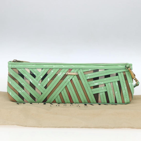 BURBERRY Nova Check Shoulder Bag PVC Green Gold Auth 162781V