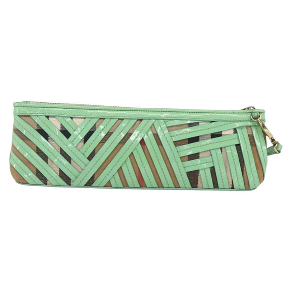 BURBERRY Nova Check Umhängetasche PVC Grün Gold Auth 162781V