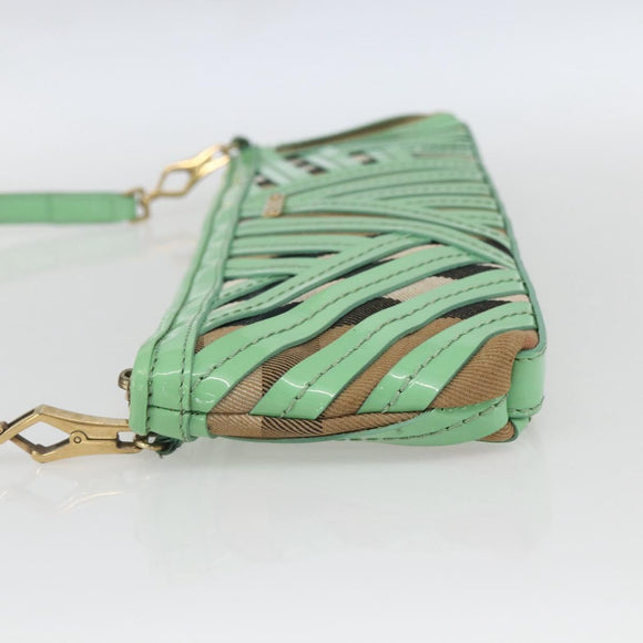 BURBERRY Nova Check Shoulder Bag PVC Green Gold Auth 162781V