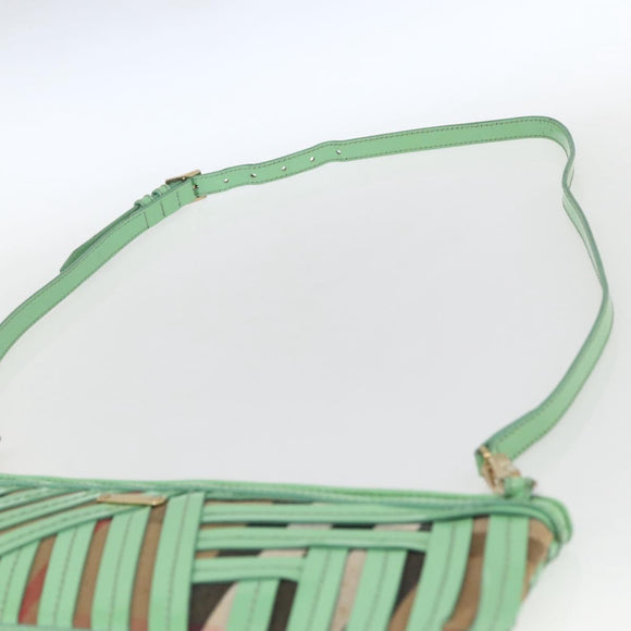 BURBERRY Nova Check Umhängetasche PVC Grün Gold Auth 162781V