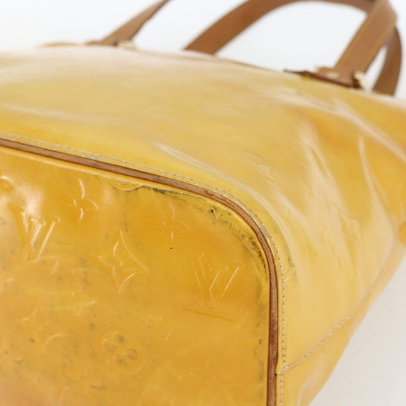 LOUIS VUITTON Monogram Vernis Houston Hand Bag Lime Yellow M91055 LV Auth 162800