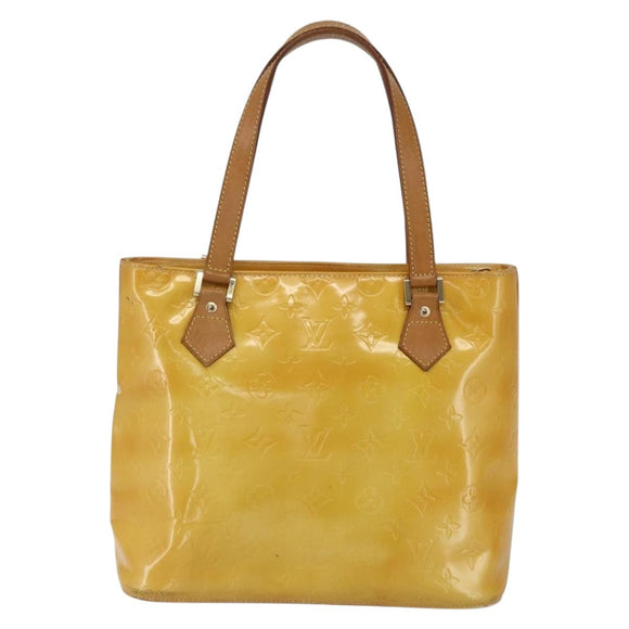 LOUIS VUITTON Monogram Vernis Houston Hand Bag Lime Yellow M91055 LV Auth 162800
