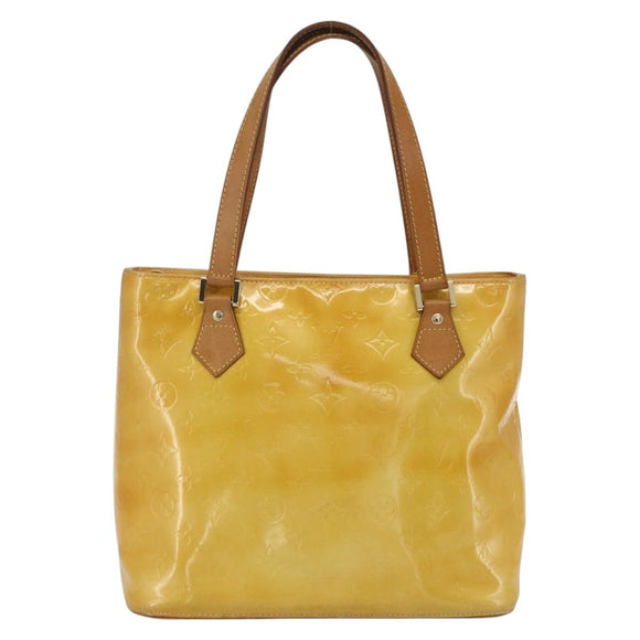 LOUIS VUITTON Monogram Vernis Houston Hand Bag Lime Yellow M91055 LV Auth 162800