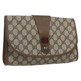 GUCCI GG Supreme Web Sherry Line Clutch Bag PVC Beige Gold 89 01 030 Auth 162811