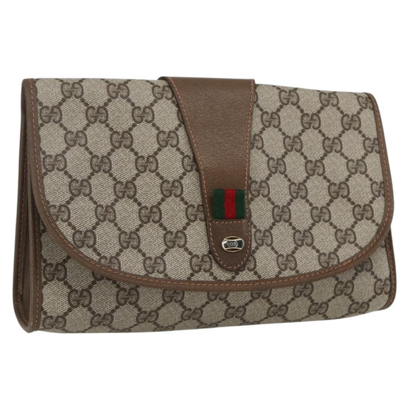 GUCCI GG Supreme Web Sherry Line Clutch Bag PVC Beige Gold 89 01 030 Auth 162811