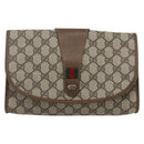 GUCCI GG Supreme Web Sherry Line Clutch Bag PVC Beige Gold 89 01 030 Auth 162811-13