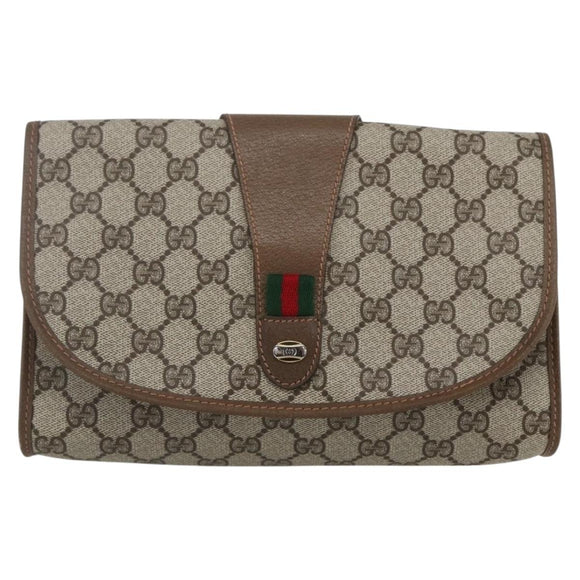GUCCI GG Supreme Web Sherry Line Clutch Bag PVC Beige Gold 89 01 030 Auth 162811