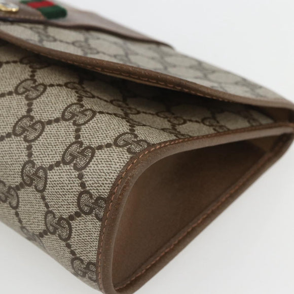 GUCCI GG Supreme Web Sherry Line Clutch Bag PVC Beige Gold 89 01 030 Auth 162811